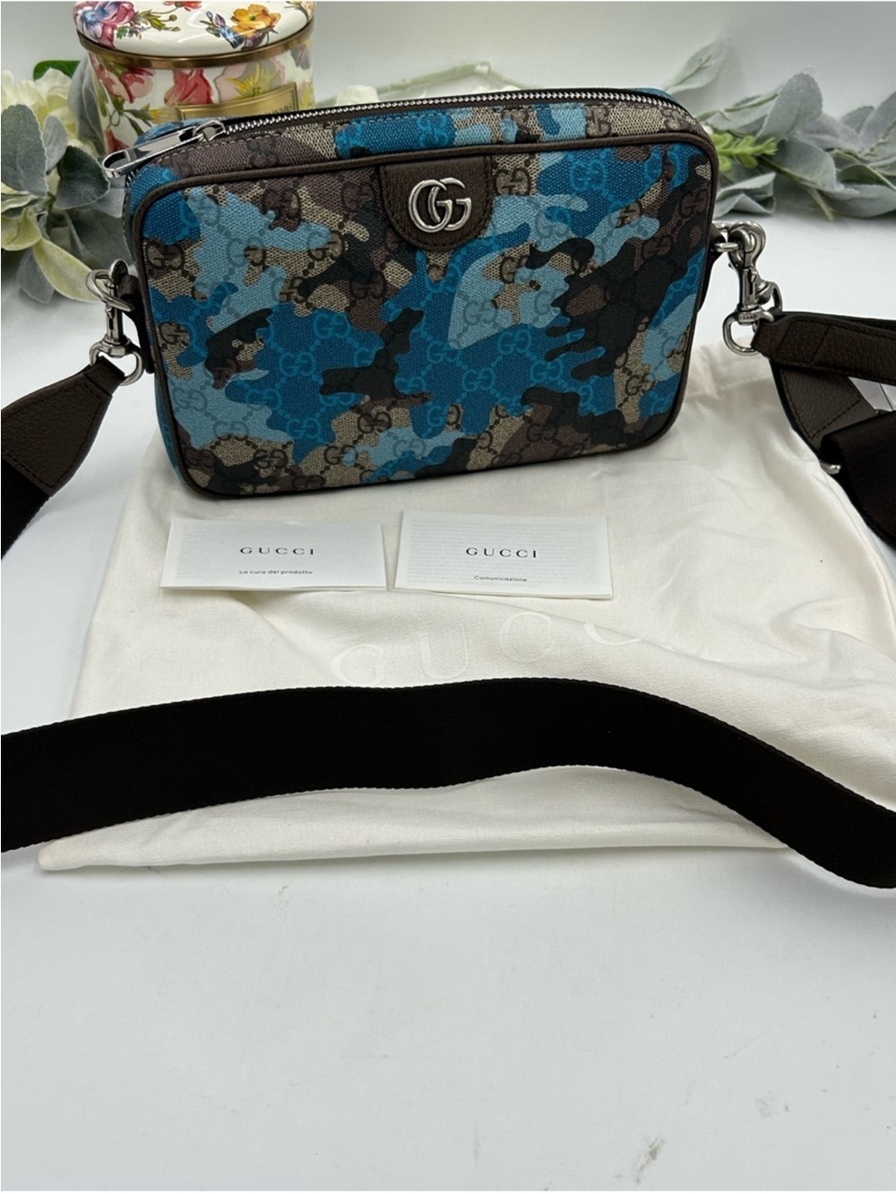 Unisex Gucci Crossbody bag in camouflage brown marbled GG monogram made Italy